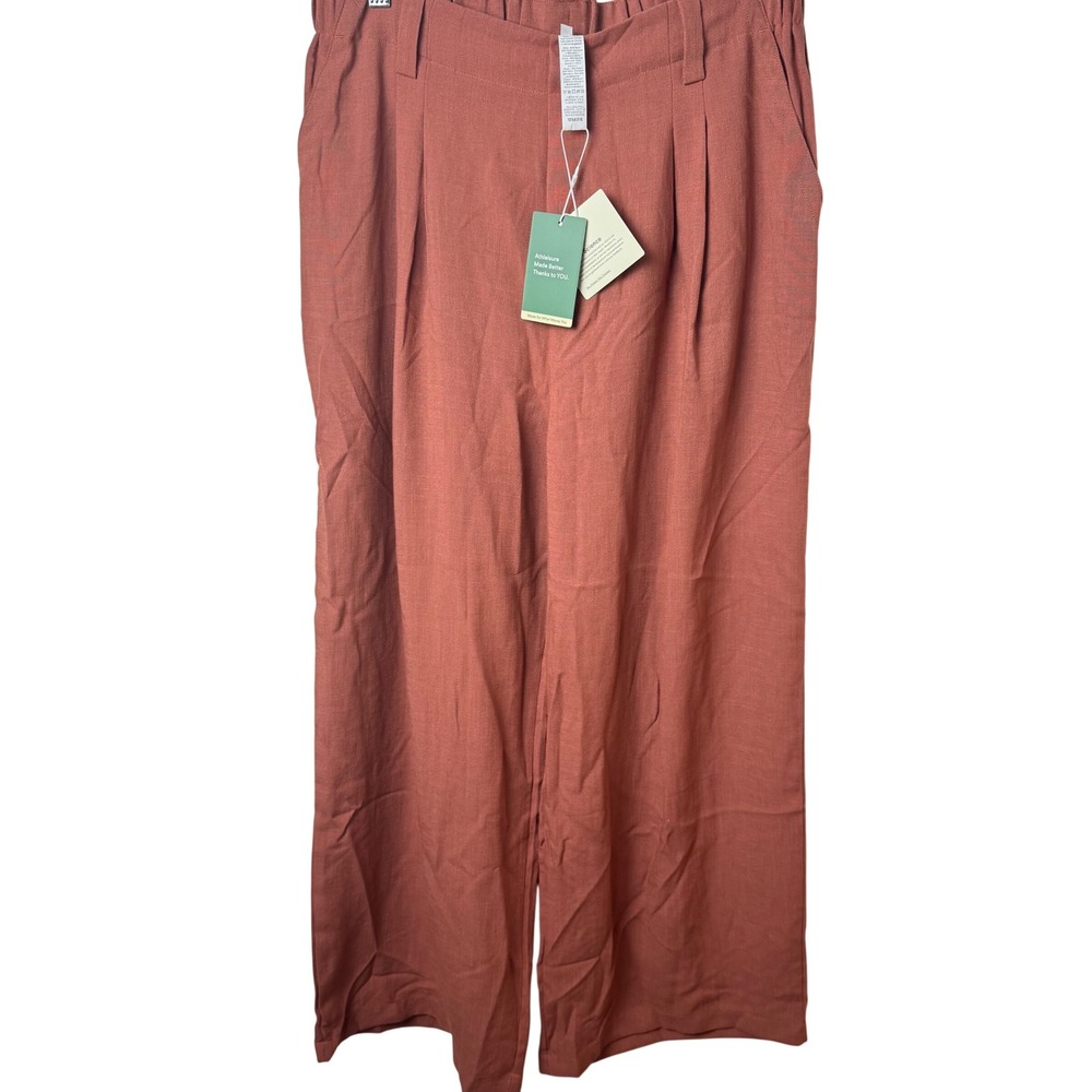 Halara Wide Leg Pants Women‎ L Rust Pleated Elastic Waist NEW